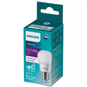 Светодиодная лампа E27 6W 4000К (белый) P45 Essential Philips (929002971507)