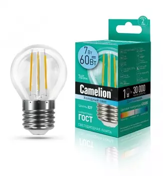 Филаментная лампа E27 7W 4500К (белый) G95 Camelion LED7-G45-FL/845/E27 (13459)