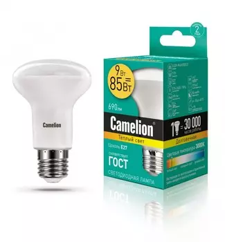 Светодиодная лампа E27 9W 3000К (теплый) R63 Camelion LED9-R63/830/E27 (13476)