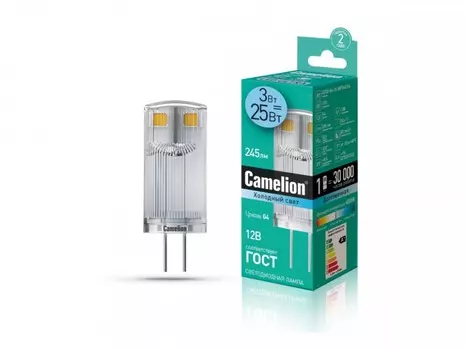 Светодиодная лампа G4 3W 4500K (белый) JC Camelion LED3-G4-JC-NF/845/G4 (13701)