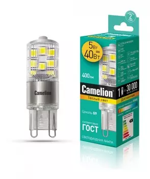 Светодиодная лампа G9 5W 3000K (теплый) G9 Camelion LED5-G9-NF/830/G9 (13704)