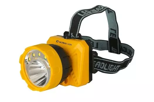 Светодиодный налобный фонарь на алкалиновых батарейках. Поворотный корпус.Дальность 30м. Ultraflash LED5372 12416