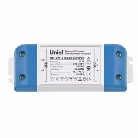 Трансформатор для светодиодной ленты 24V, 15W, IP20 Uniel UET-VPF-015B20 - (05831)