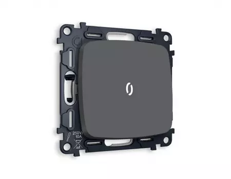 Выключатель 1-клавишный проходной с подсветкой 5600K Ambrella Volt (Графит мягкое касание) QUANT OMEGA MO902035