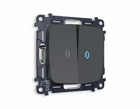 Выключатель 2-клавишный с подсветкой 10000K Ambrella Volt (Графит мягкое касание) QUANT OMEGA MO904020