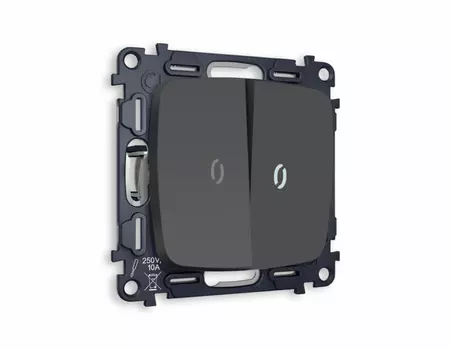 Выключатель 2-клавишный с подсветкой 5600K Ambrella Volt (Графит мягкое касание) QUANT OMEGA MO904015