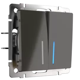 Выключатель двухклавишный проходной с подсветкой (серо-коричневый) Werkel WL07-SW-2G-2W-LED (a035911)