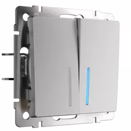 Выключатель двухклавишный с подсветкой (серебряный) Werkel W1120106