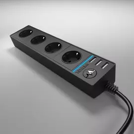 WL20-04-03 / Розеточный блок 4-х местный + 3 USB черный Werkel a039975