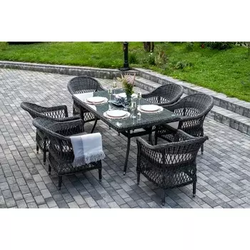 "Амароне" обеденная группа из искусственного ротанга на 6 персон, цвет графит 4SIS арт.УТ-00007688