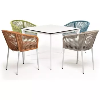"Аркобалено" обеденная группа на 4 персоны со стульями "Марсель", каркас белый, роуп цветной 4SIS арт.УТ-00005979
