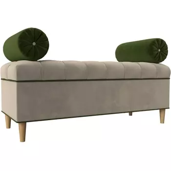 Банкетка Глория (микровельвет бежевый, кант микровельвет зеленый, подушки микровельвет зеленый) Лига Диванов 113671