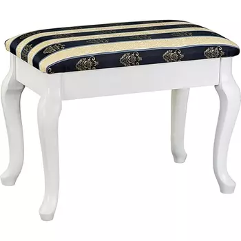 Банкетка Ретро с ящиком белый, ткань полоса синий Mebelik арт.007711