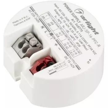 Блок Питания ARJ-SP-16-PFC-R (16W, 15-42V, 0.35-0.4A) (Arlight, IP20 Пластик, 5 лет) 048770