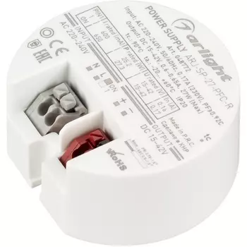 Блок Питания ARJ-SP-27-PFC-R (27W, 15-42V, 0.6-0.65A) (Arlight, IP20 Пластик, 5 лет) 048772