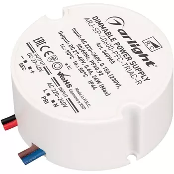 Блок питания ARJ-SP-40600-PFC-TRIAC-R (24W, 27-40V, 600mA) (Arlight, IP44 Пластик) 040965