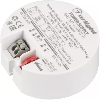 Блок питания ARJ-SP-42-PFC-R (42W, 15-42V, 0.9-1A) (Arlight, IP20 Пластик, 5 лет) 048775