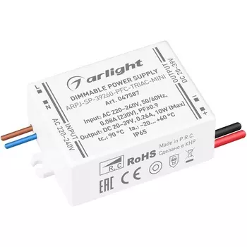 Блок питания ARPJ-SP-39260-PFC-TRIAC-MINI (10W, 20-39V, 260mA) (Arlight, IP65 Пластик) 047587