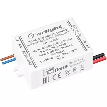 Блок питания ARPJ-SP-42100-PFC-TRIAC-MINI (4W, 21-42V, 100mA) (Arlight, IP65 Пластик) 047584
