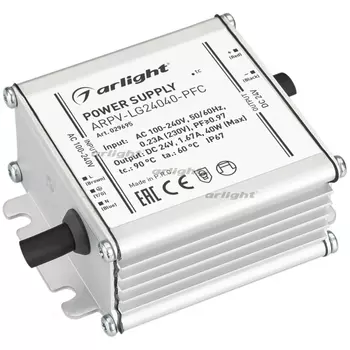 Блок питания ARPV-LG24040-PFC (24V, 1.67A, 40W) (IP67 Металл) 029695 (Arlight)