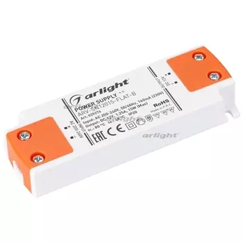 Блок питания ARV-SN12015-FLAT-B (12V, 1.25A, 15W) (Arlight, IP20 Пластик, 3 года) 029276