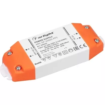 Блок питания ARV-SP-24020-PFC (24V, 0.83A, 20W) (Arlight, IP20 Пластик) 039233