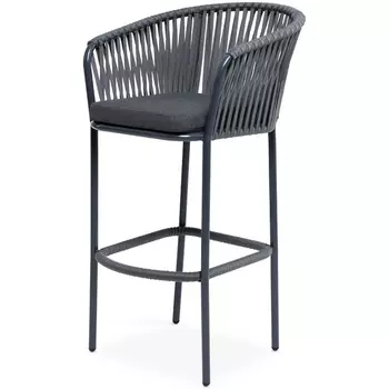 "Бордо" стул барный плетеный из роупа, каркас из стали темно-серый (RAL7024) муар, роуп серый 15мм, ткань темно-серая 027 4SIS арт.УТ-00006163