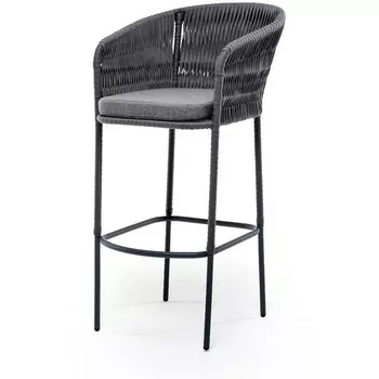 "Бордо" стул барный плетеный из роупа (колос), каркас из стали серый (RAL7022), роуп серый 15мм, ткань серая 4SIS арт.УТ-00004924