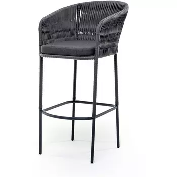 "Бордо" стул барный плетеный из роупа (колос), каркас из стали серый (RAL7022) муар, роуп серый 15мм, ткань темно-серая 027 4SIS арт.УТ-00008233