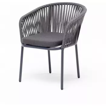 "Бордо" стул плетеный из роупа, каркас алюминий темно-серый (RAL7024) муар, роуп серый 15мм, ткань темно-серая 027 4SIS арт.УТ-00007017