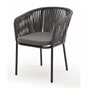 "Бордо" стул плетеный из роупа, каркас алюминий темно-серый (RAL7024) муар, роуп серый 15мм, ткань темно-серая 019 4SIS арт.УТ-00006162