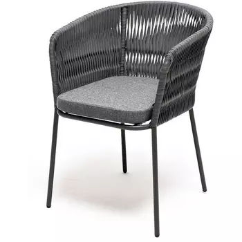 "Бордо" стул плетеный из роупа (колос), каркас из стали серый (RAL7022) муар, роуп серый 15мм, ткань серая 4SIS арт.УТ-00003925