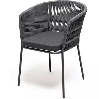 "Бордо" стул плетеный из роупа (колос), каркас алюминий темно-серый (RAL7024) муар, роуп серый 15мм, ткань темно-серая 027 4SIS арт.УТ-00006943