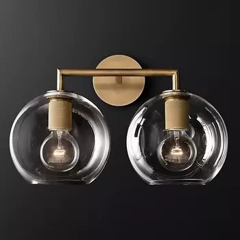 Бра Rh Utilitaire Globe Shade Double Sconce Brass ImperiumLoft 44,539 (123273-22) в форме шара