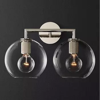 Бра Rh Utilitaire Globe Shade Double Sconce Silver ImperiumLoft 44,541 (123274-22) в форме шара