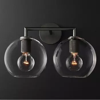 Бра Rh Utilitaire Globe Shade Double Sconce Black ImperiumLoft 44,54 (123272-22) в форме шара