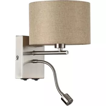 Бра на гибкой ножке для чтения Lumion Nikki 8250/2W никель/бежевый, металл/текстиль Е14 40W+ LED 3W 4000K 220V