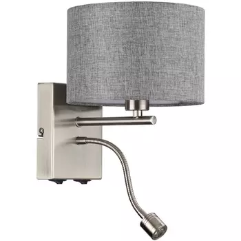 Бра на гибкой ножке для чтения Lumion Nikki 8251/2W никель/серый, металл/текстиль Е14 40W + LED 3W 4000K 220V