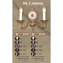 Бра премиум 259N/1 AQ CREAM ALABASTER (Riperlamp)