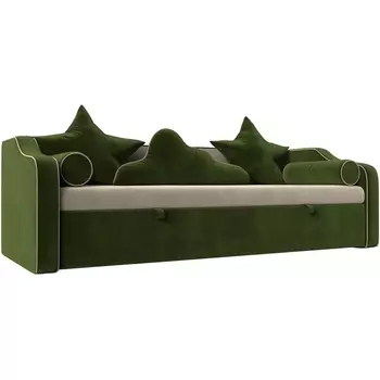 Детский диван-кровать Рико (основа микровельвет бежевый, компаньон микровельвет зеленый) Лига Диванов 107346