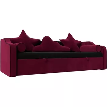 Детский диван-кровать Рико (основа микровельвет черный, компаньон микровельвет бордовый) Лига Диванов 112263