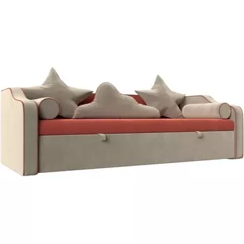 Детский диван-кровать Рико (основа микровельвет коралловый, компаньон микровельвет бежевый) Лига Диванов 110358