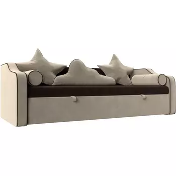 Детский диван-кровать Рико (основа микровельвет коричневый, компаньон микровельвет бежевый) Лига Диванов 107351