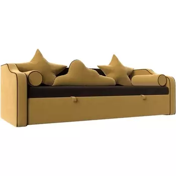 Детский диван-кровать Рико (основа микровельвет коричневый, компаньон микровельвет желтый) Лига Диванов 107352