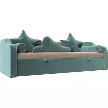 Детский диван-кровать Рико (основа велюр бежевый, компаньон велюр бирюзовый) Лига Диванов 107339