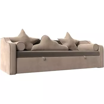 Детский диван-кровать Рико (основа велюр коричневый, компаньон велюр бежевый) Лига Диванов 112261