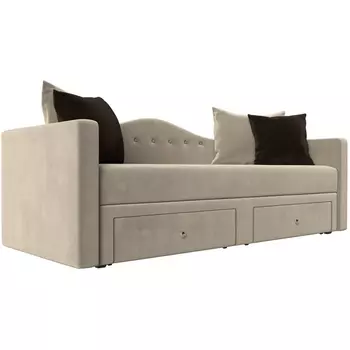 Детский прямой диван Дориан (микровельвет бежевый, подушки микровельвет БЕЖ/кор) Лига Диванов 100217