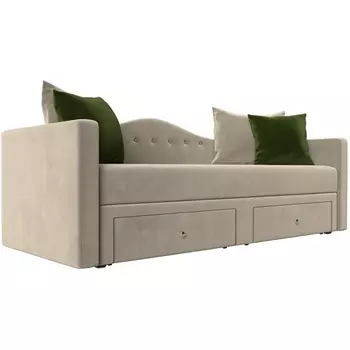 Детский прямой диван Дориан (микровельвет бежевый, подушки микровельвет БЕЖ/зел) Лига Диванов 100216