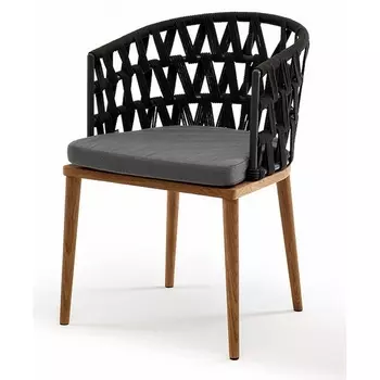 "Диего" стул плетеный из роупа, основание дуб, роуп темно-серый круглый, ткань серая 4SIS арт.УТ-00006596