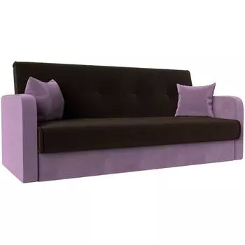 Диван книжка Надежда (основа микровельвет коричневый, компаньон микровельвет сиреневый) Лига Диванов 111092